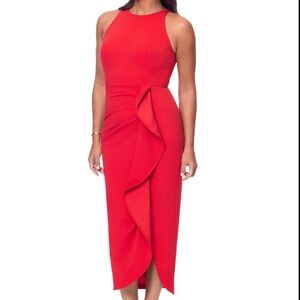 NWT Aqua Formal Red Crepe Sheath Dress Size 14